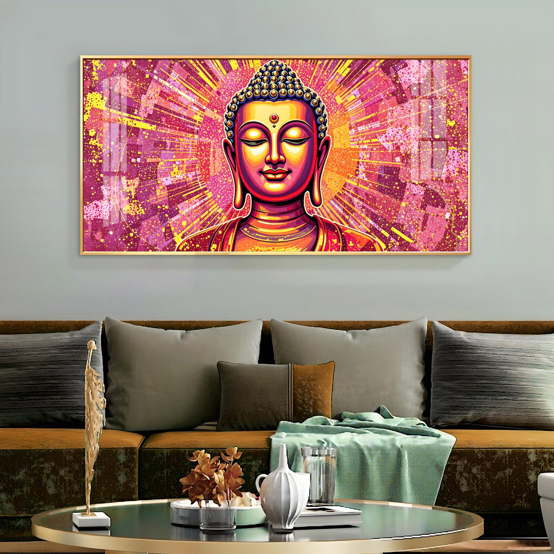 Illusive Abstract Buddha Face Portrait Premium Acrylic Horizontal Wall Art