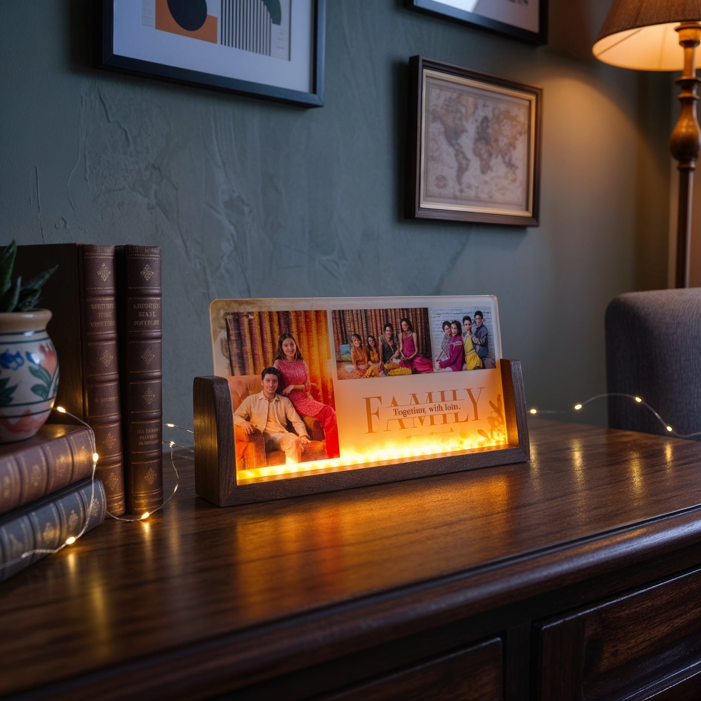 Family Acrylic LED Table Lamp - Wooden Stand