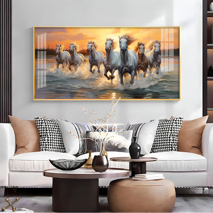 Vastu Seven Running Horses With Sunrise Premium Acrylic Horizontal Wall Art