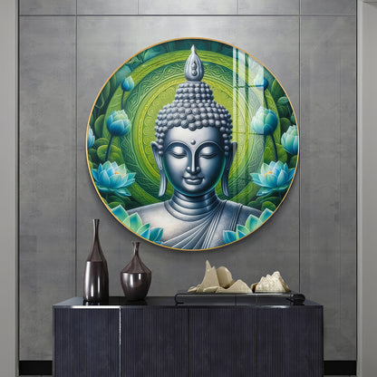 Sacred Buddha In Silver Premium Acrylic Round Wall Art