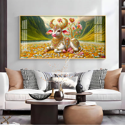 Ornamented Kamadhenu Premium Acrylic Horizontal Wall Art