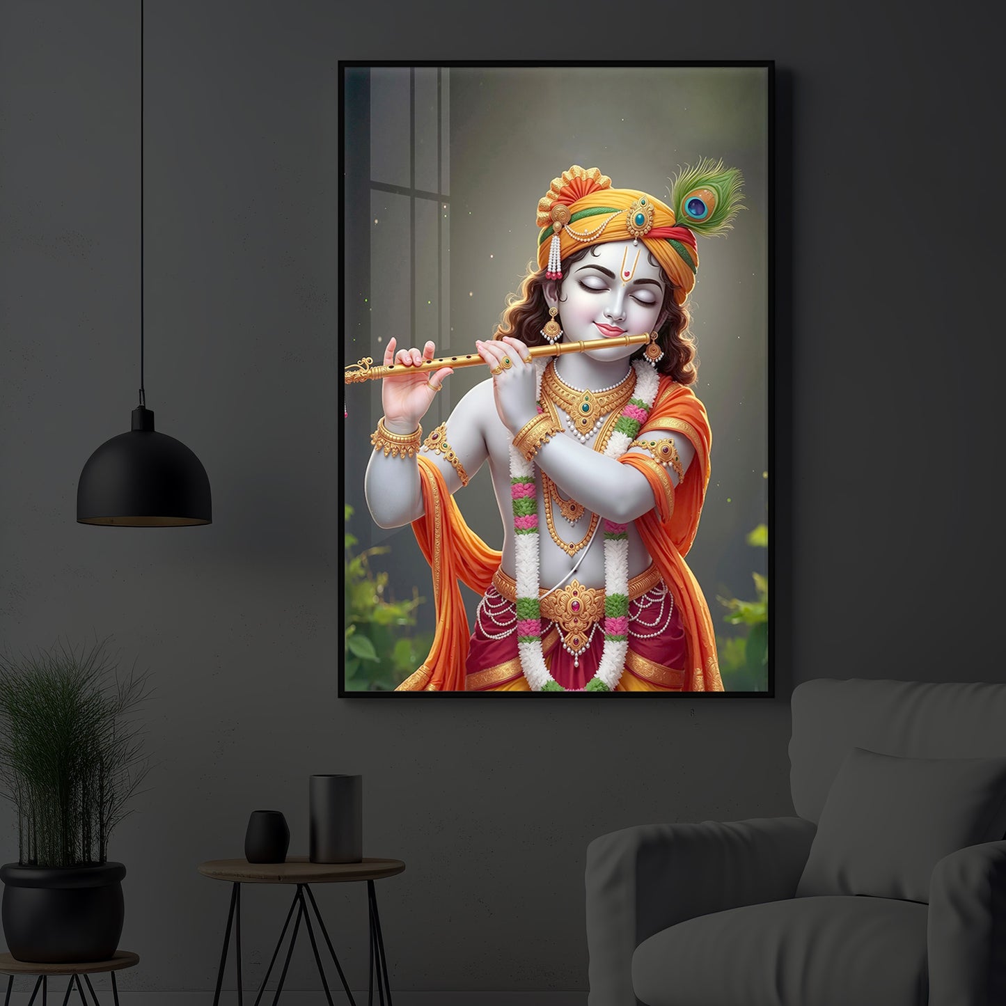Shri Krishna Modern Luxury Backlight Vertical Wall Art