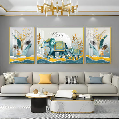 Elephants and Deers Premium Acrylic Wall Art (Set of 3)