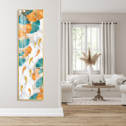 Blue & Gold Ginkgo Leaves Premium Acrylic Vertical Wall Art