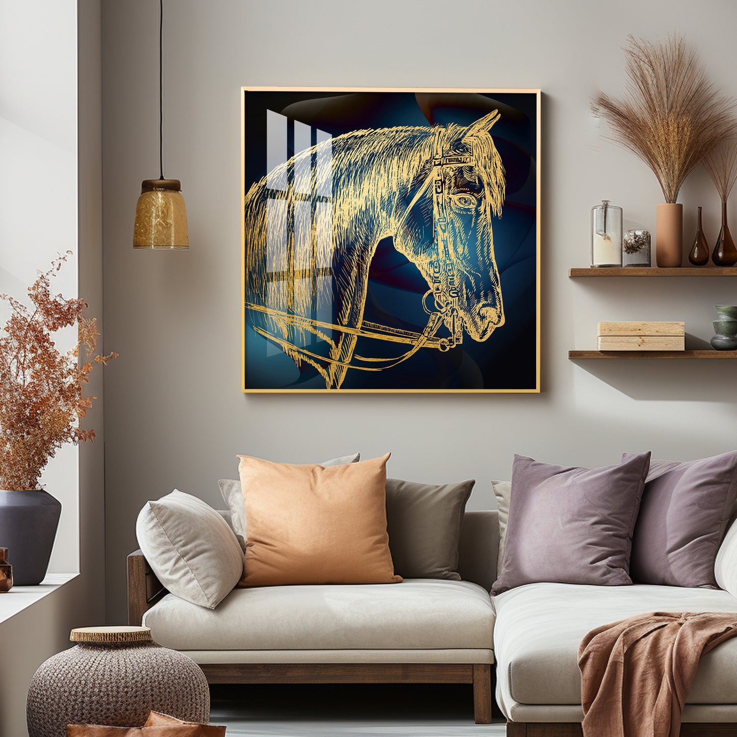 Golden Horse Head Premium Acrylic Square Wall Art