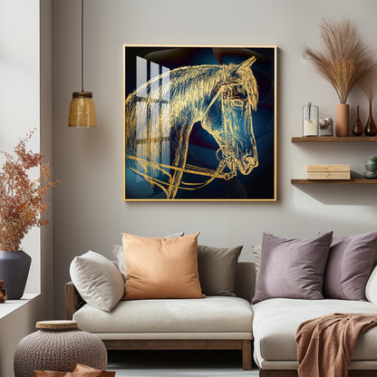 Golden Horse Head Premium Acrylic Square Wall Art