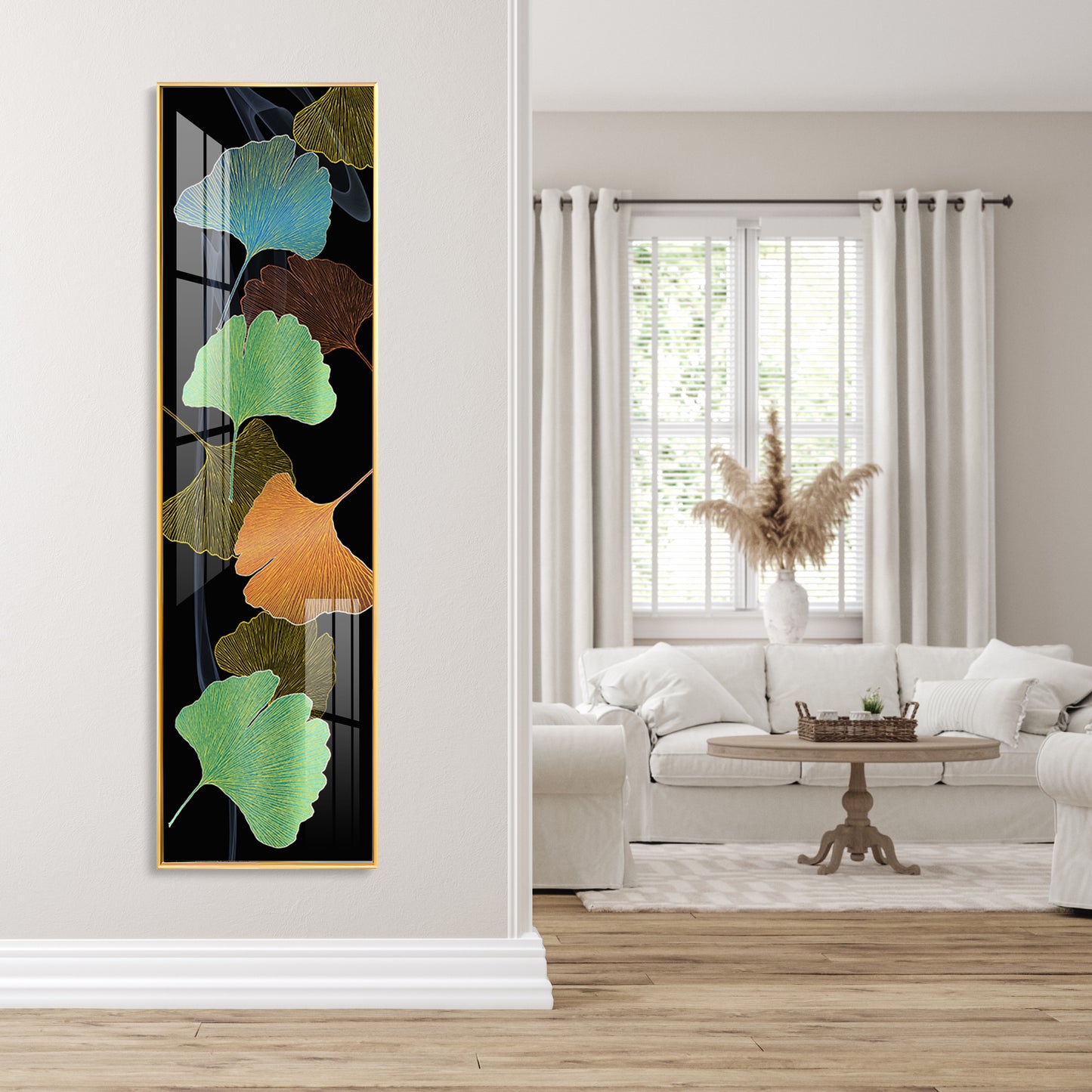 Colourful Ginkgo Biloba Leaves Premium Acrylic Vertical Wall Art
