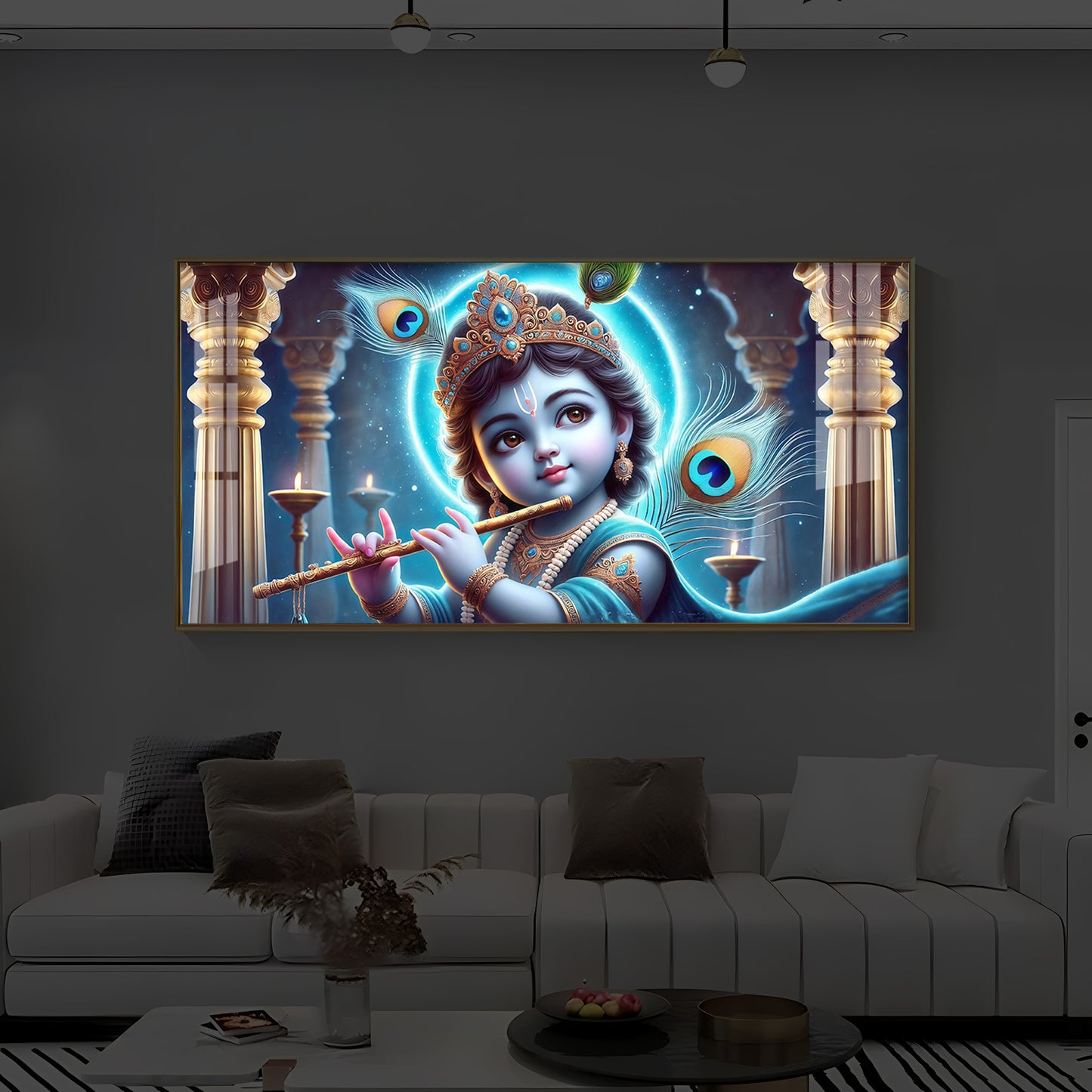 Bal Krishna Ji Modern Luxury Backlight Horizontal Wall Art