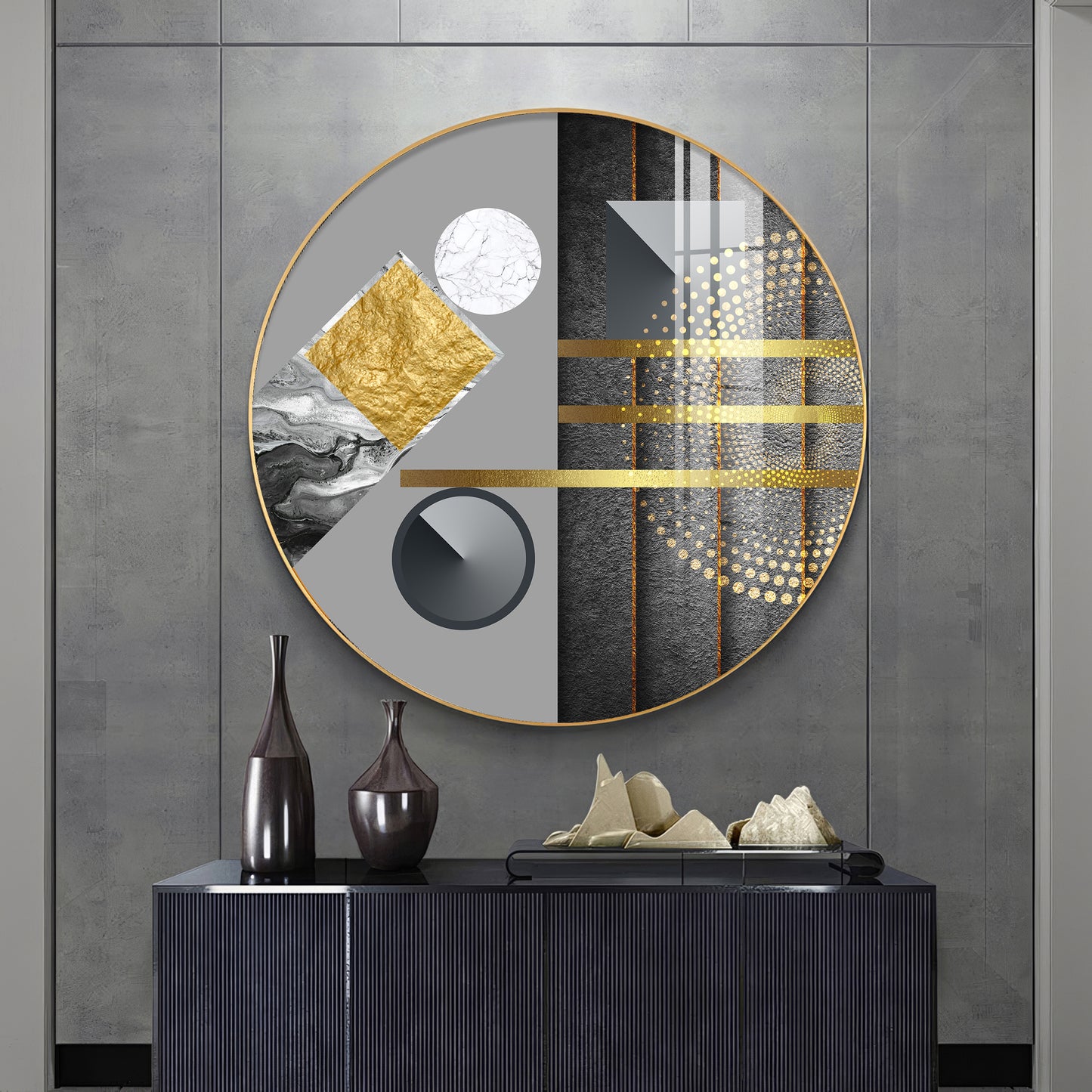 Geometric Elegance Premium Acrylic Round Wall Art