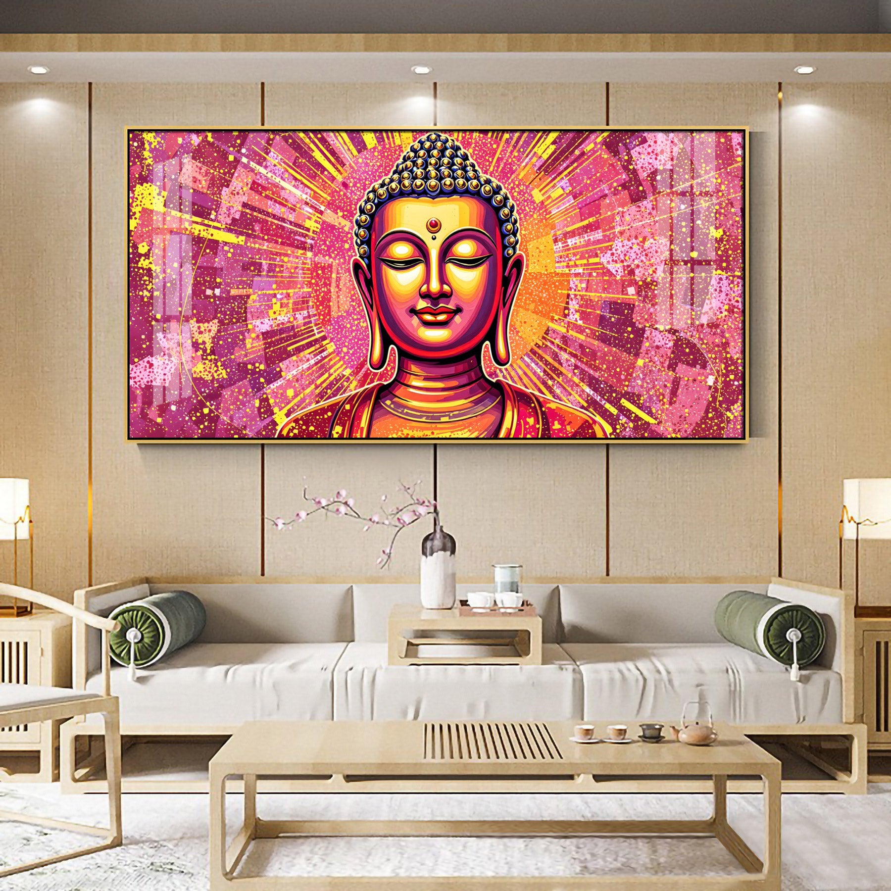 Illusive Abstract Buddha Face Portrait Premium Acrylic Horizontal Wall Art