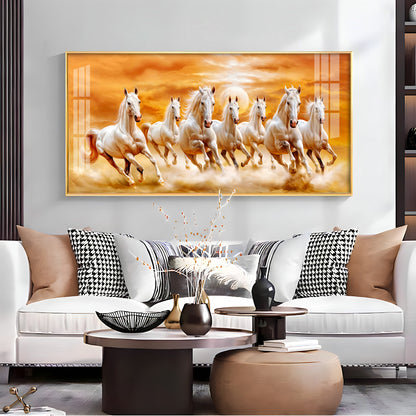 Vastu 7 Running White Horses Premium Acrylic Horizontal Wall Art