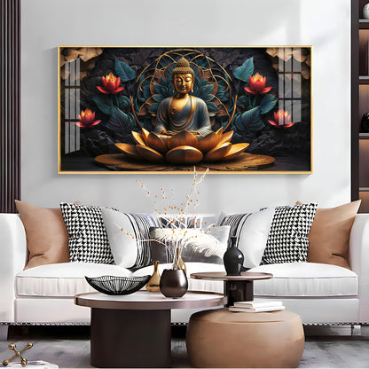 Buddha's Reflection With Sacred Lotus Premium Acrylic Horizontal Wall Art