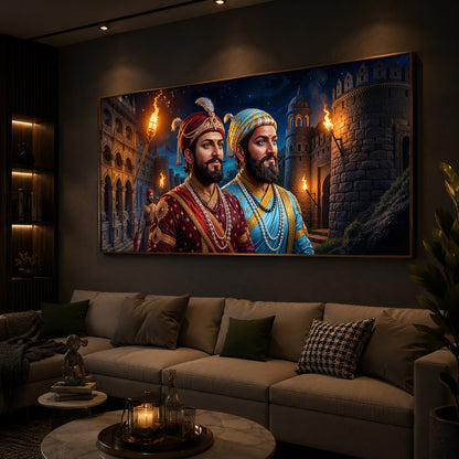 Chhatrapati Shivaji Maharaj with Chhatrapati Sambhaji Modern Luxury Backlight Horizontal Wall Art