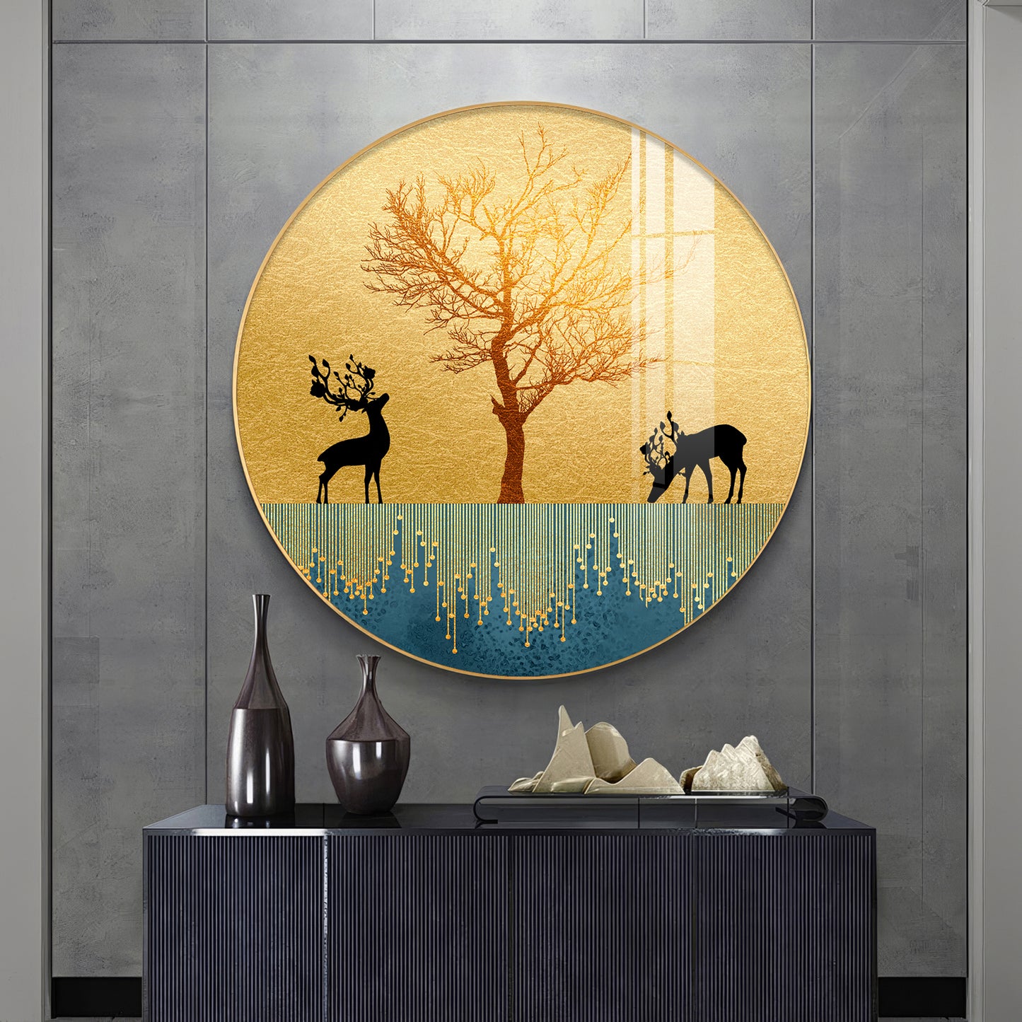 Surreal Art Of Deer Premium Acrylic Round Wall Art