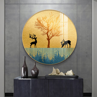Surreal Art Of Deer Premium Acrylic Round Wall Art