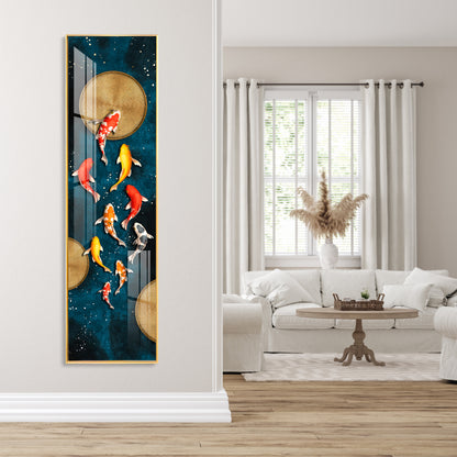 Lucky Koi Fishes Premium Acrylic Vertical Wall Art