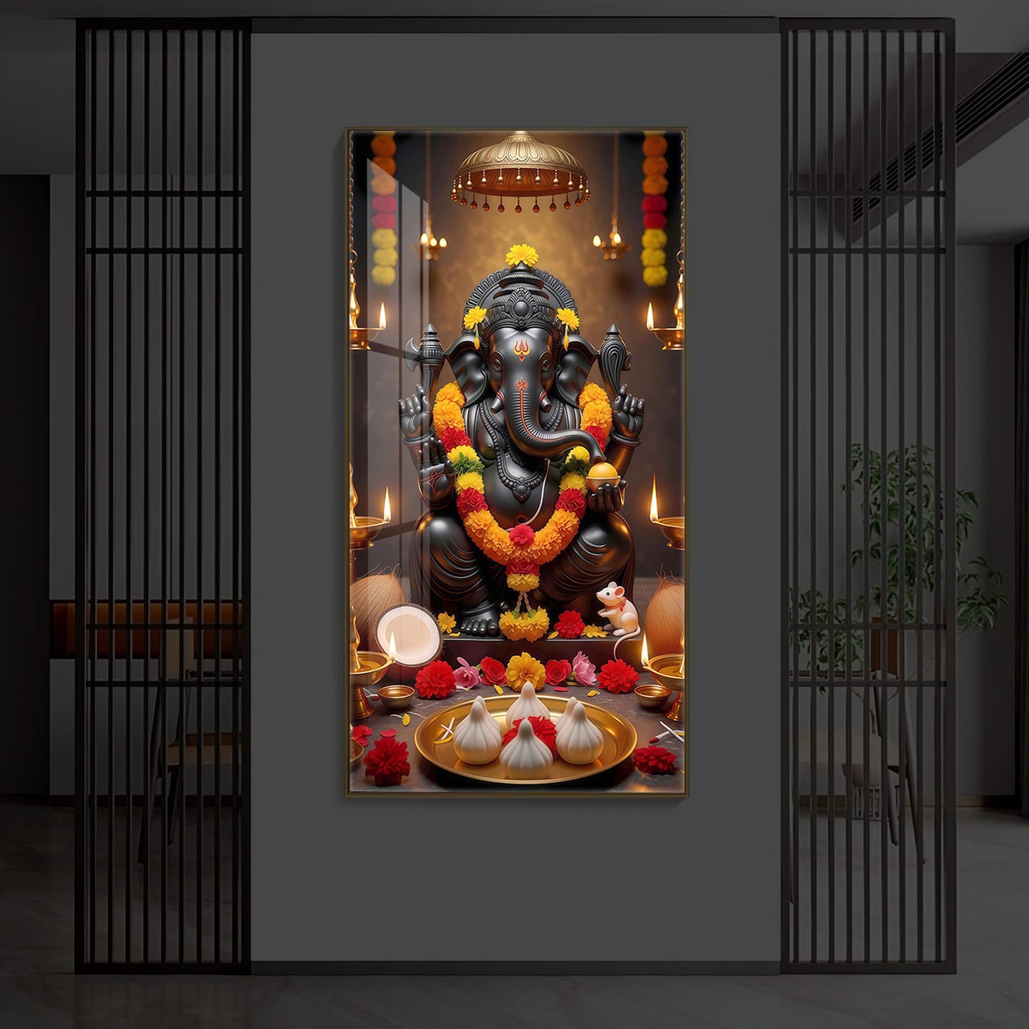 Shri Ganesh Ji Modern Luxury Backlight Vertical Wall Art