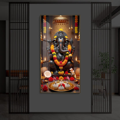 Shri Ganesh Ji Modern Luxury Backlight Vertical Wall Art
