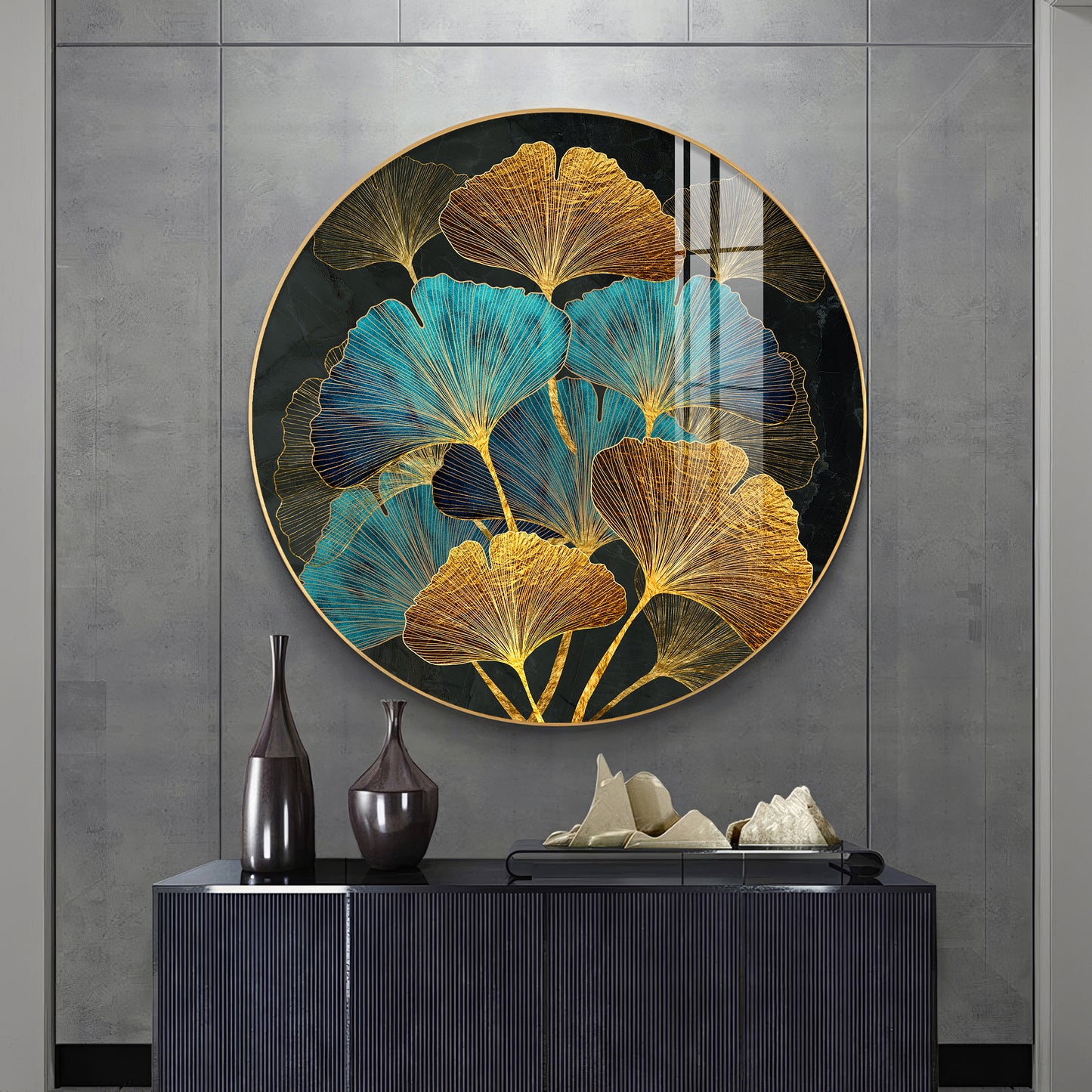 Azure Leaf Premium Acrylic Round Wall Art