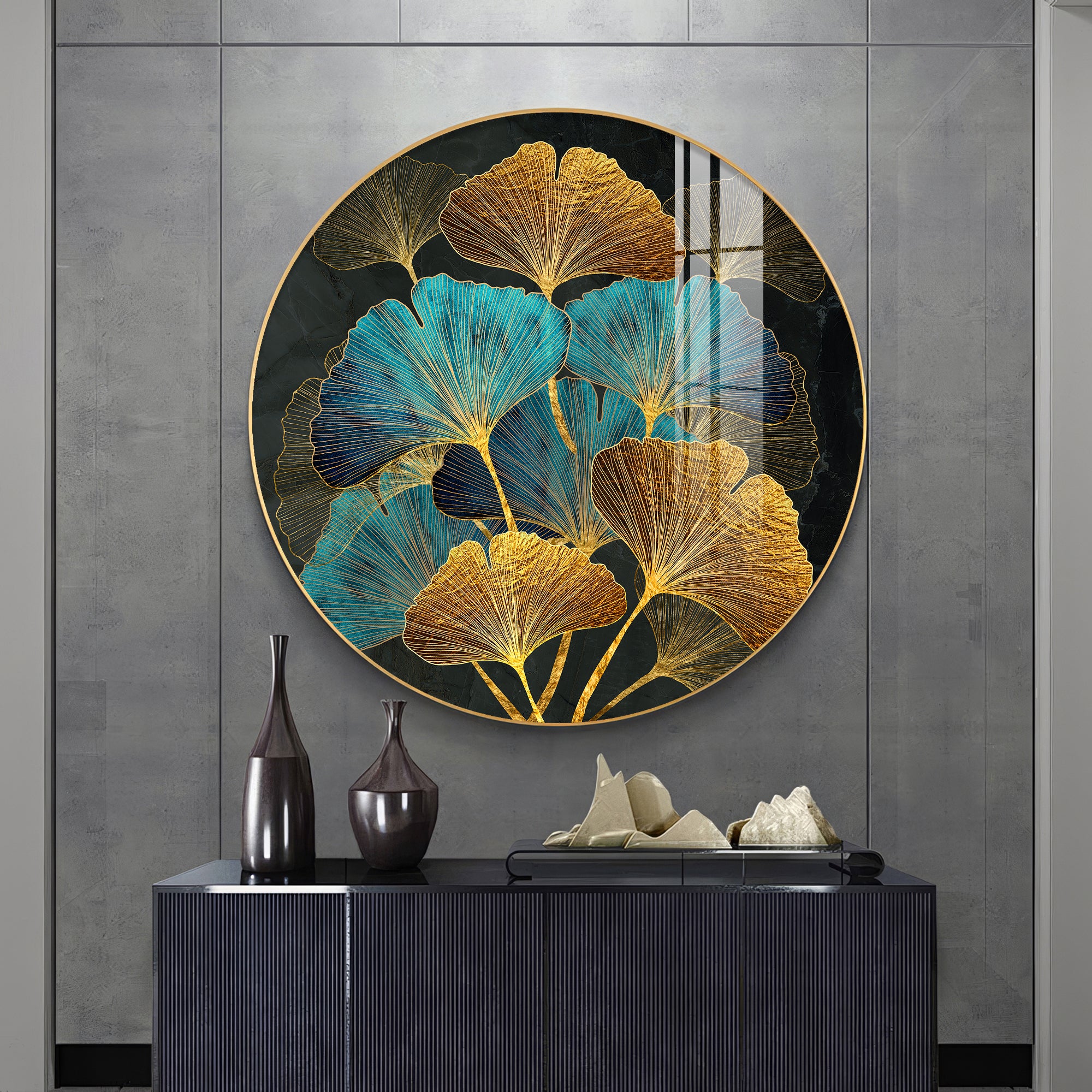 Azure Leaf Premium Acrylic Round Wall Art