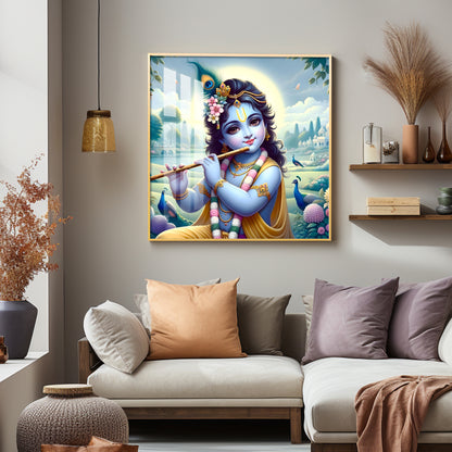 Bal Gopal With Flute Premium Acrylic Square Wall Art