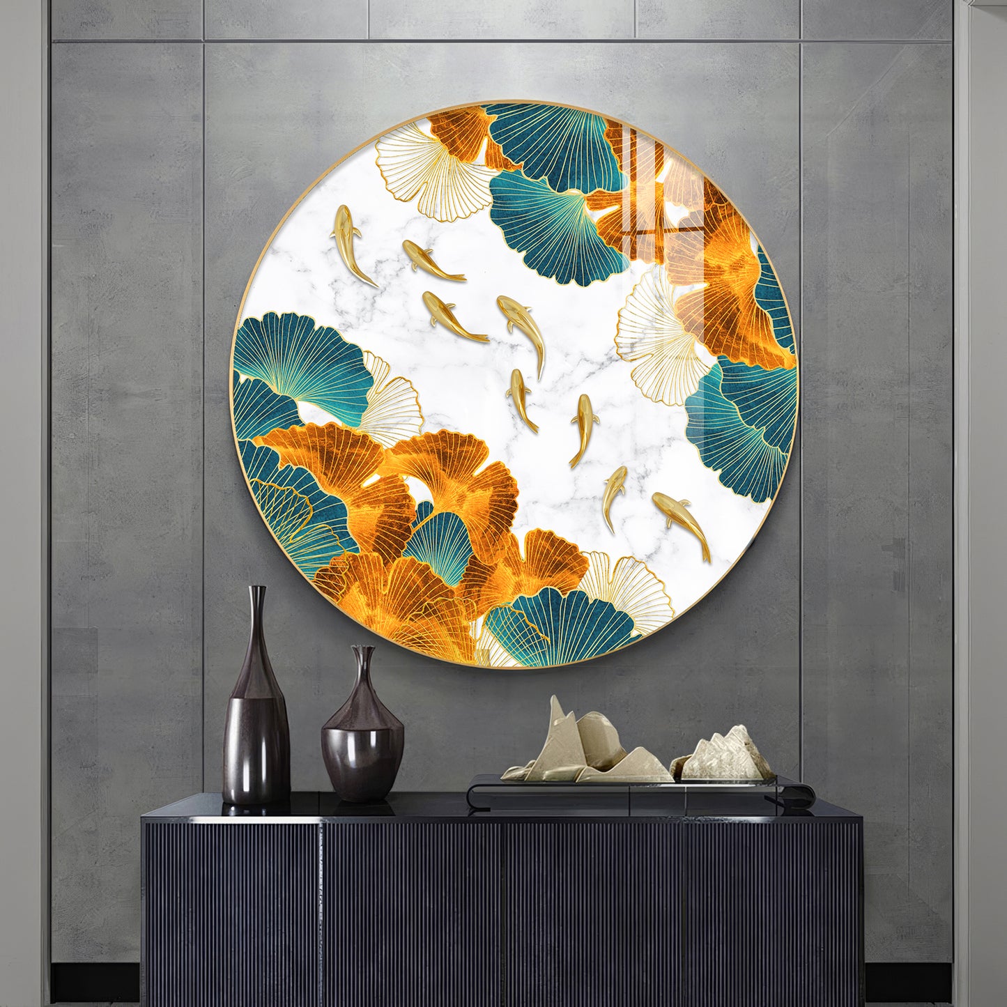 Golden Leaf Premium Acrylic Round Wall Art