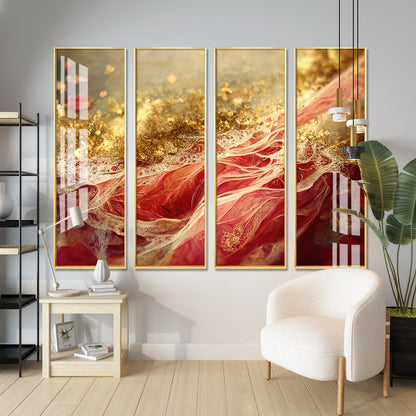 Passionate Red & Golden Premium Acrylic Vertical Wall Art (set of 4)