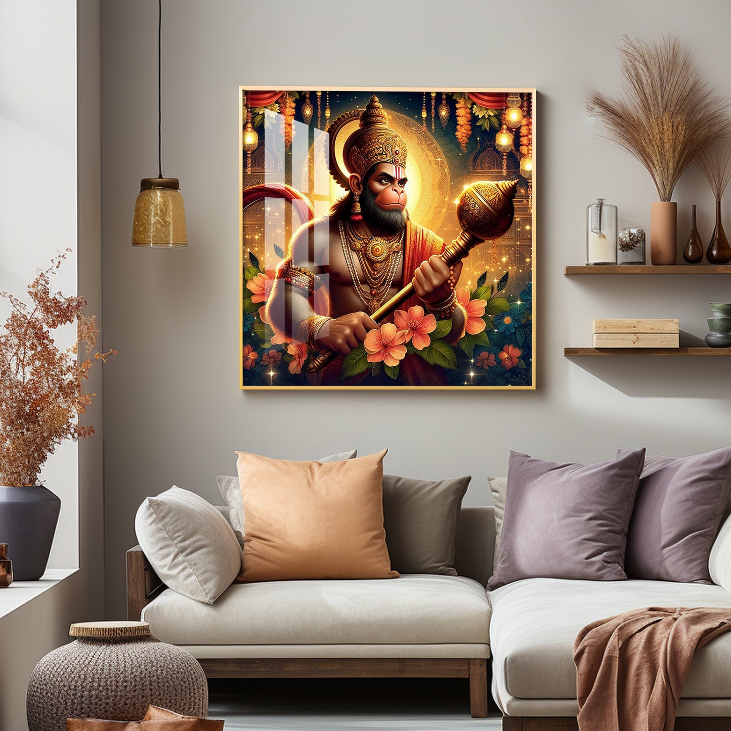 Jai Shree Hanuman Premium Acrylic Square Wall Art