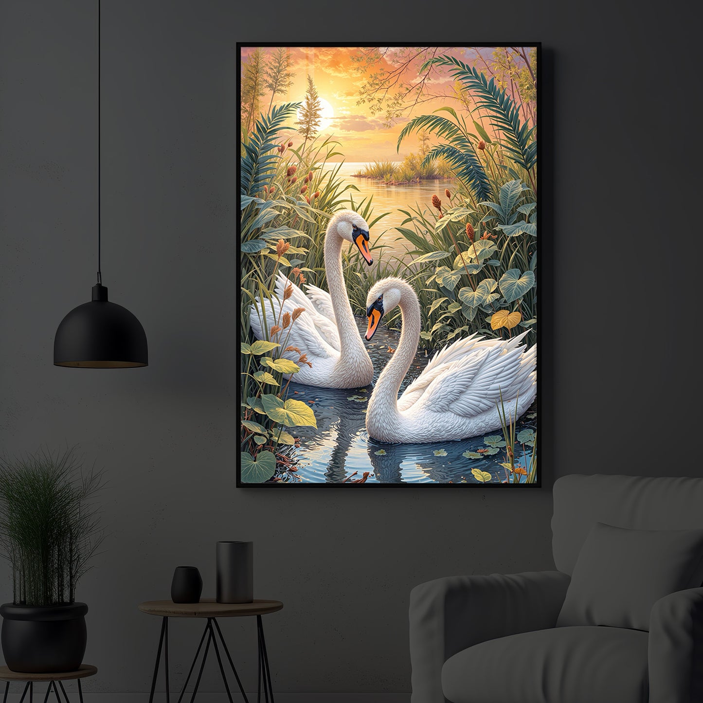 Two Swan Modern Luxury Backlight Vertical Wall Art