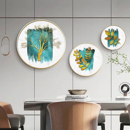 Golden Tree and Leaves Premium Acrylic Round Wall Art (Set of 3)