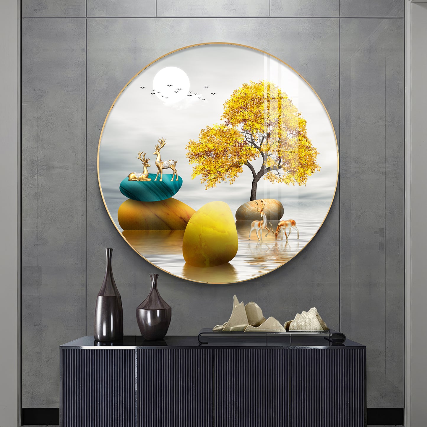 The Tree and The Fawn Premium Acrylic Round Wall Art