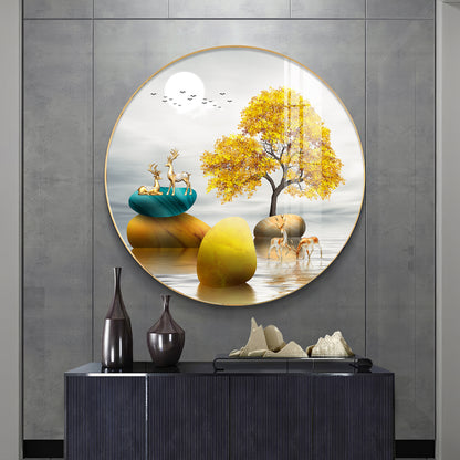 The Tree and The Fawn Premium Acrylic Round Wall Art