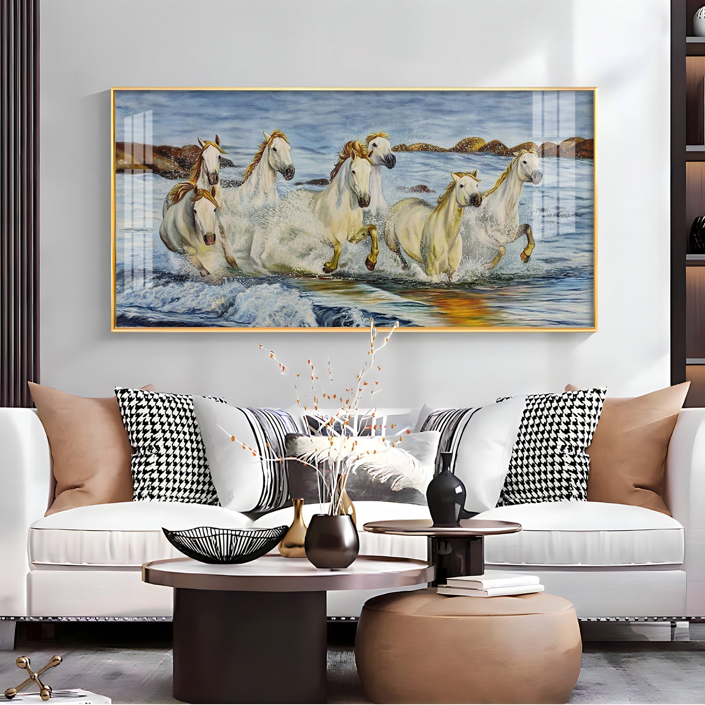 Horses Crossing River Premium Acrylic Horizontal Wall Art