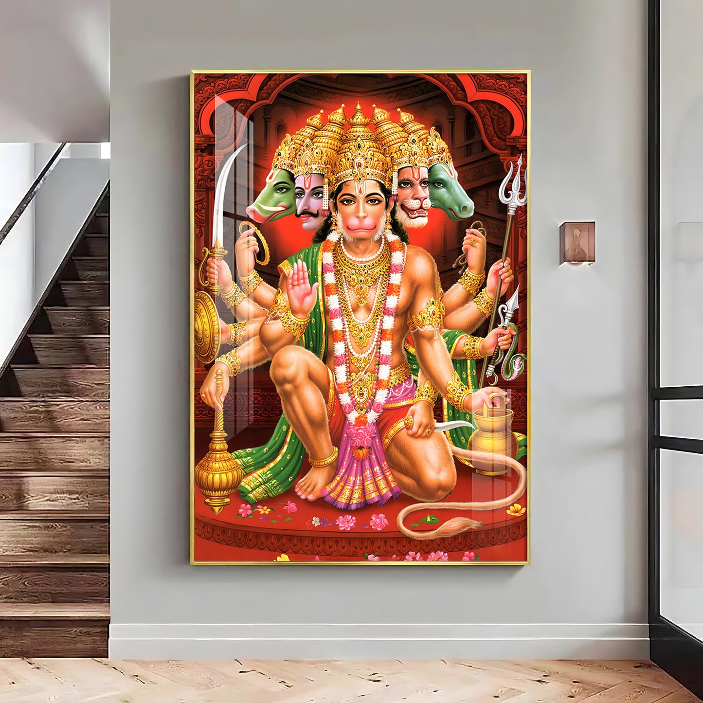 Divine Presence Of Lord Hanuman Premium Vertical Acrylic Wall Art