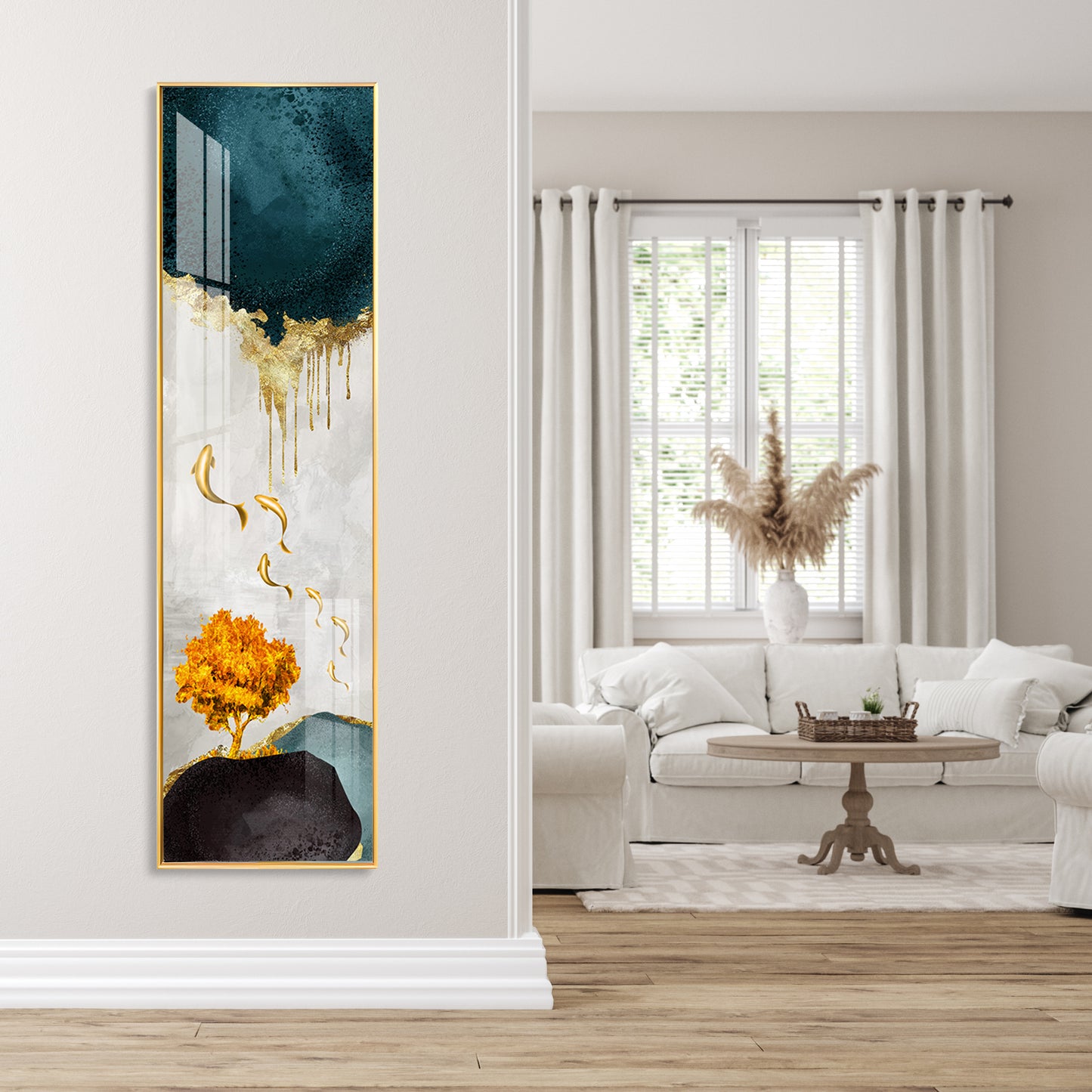 Golden Rain Premium Acrylic Vertical Wall Art