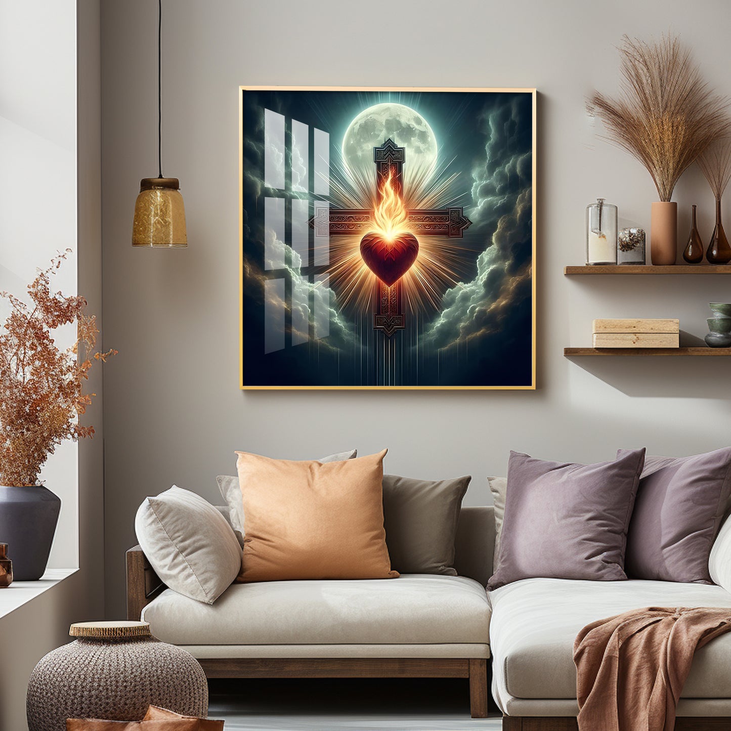 Heart Of Fire and Faith Premium Acrylic Square Wall Art