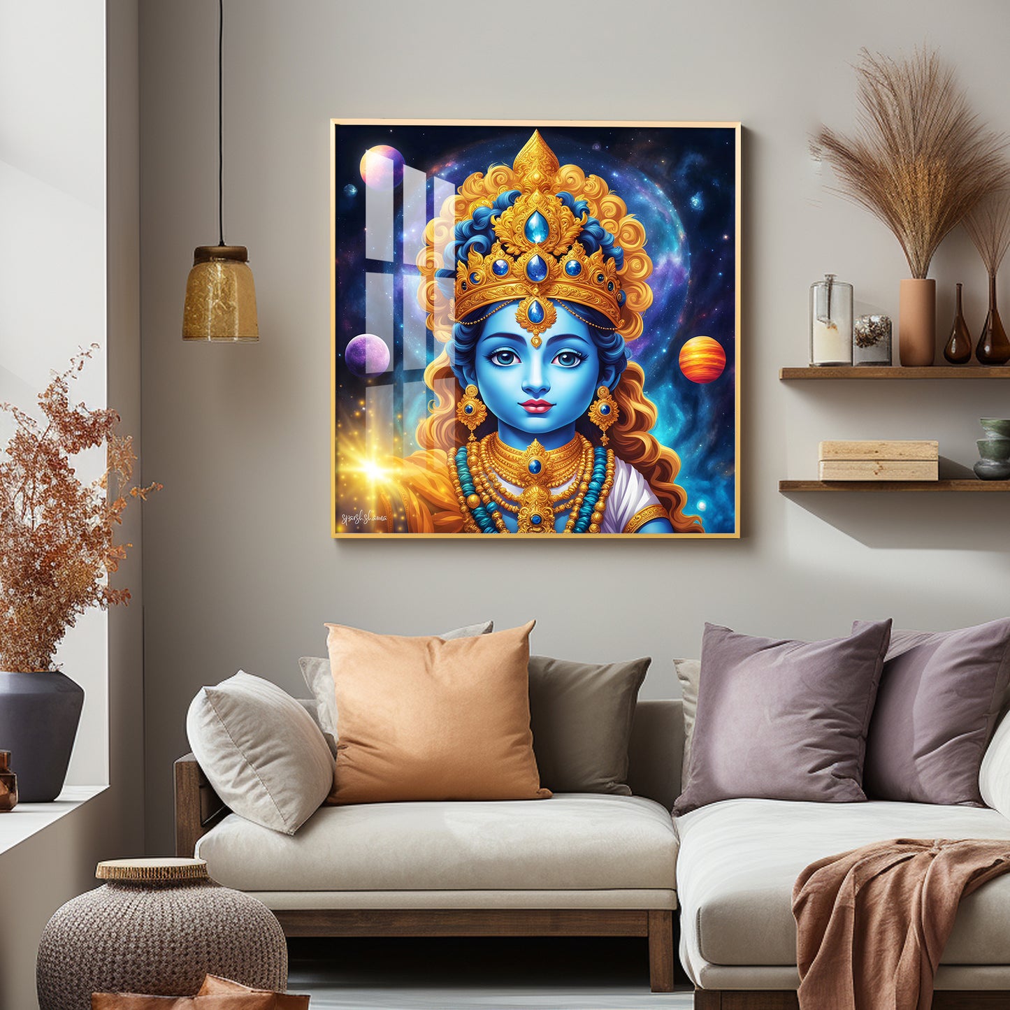 Krishna in Majestic Hues Premium Acrylic Square Wall Art