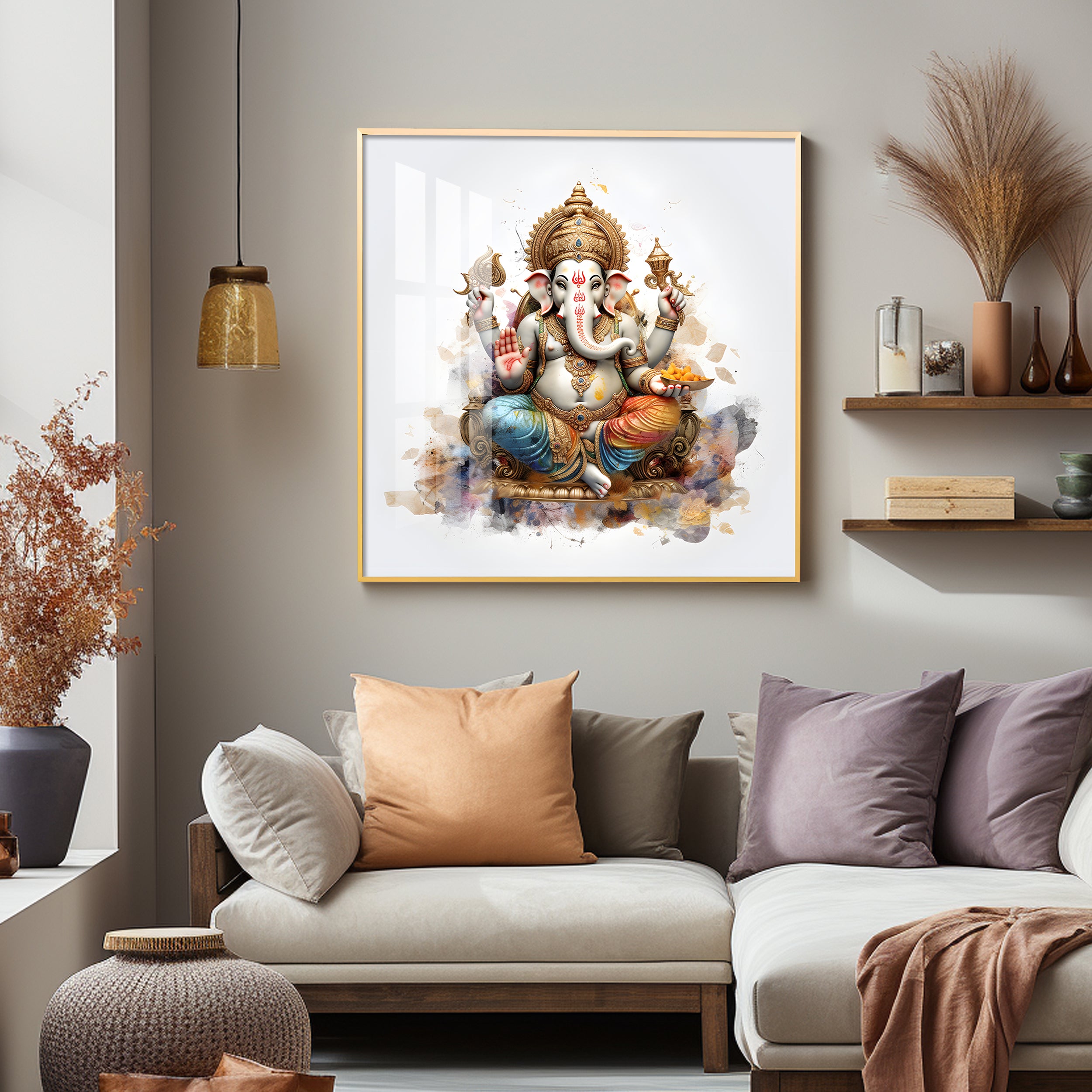 Ganpati with Modak Premium Acrylic Square Wall Art
