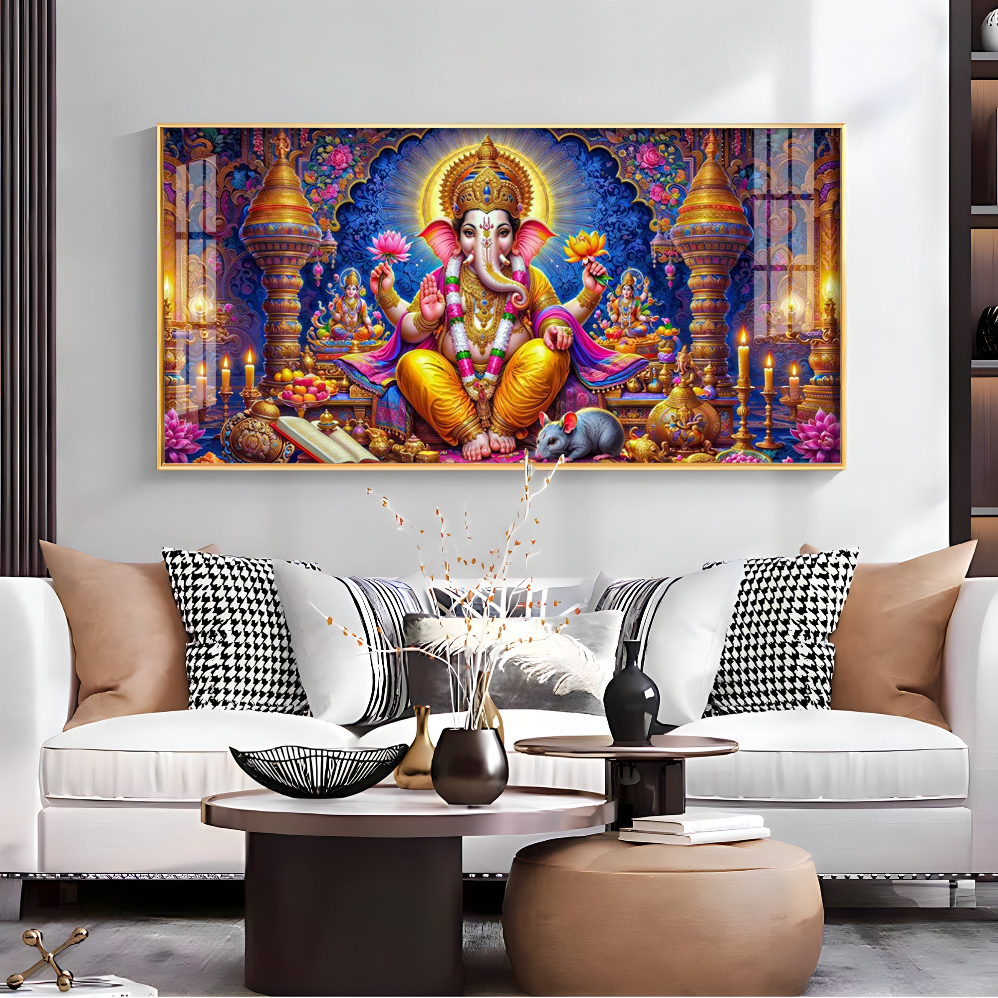 Lord Ganpati With Deitries Premium Acrylic Horizontal Wall Art
