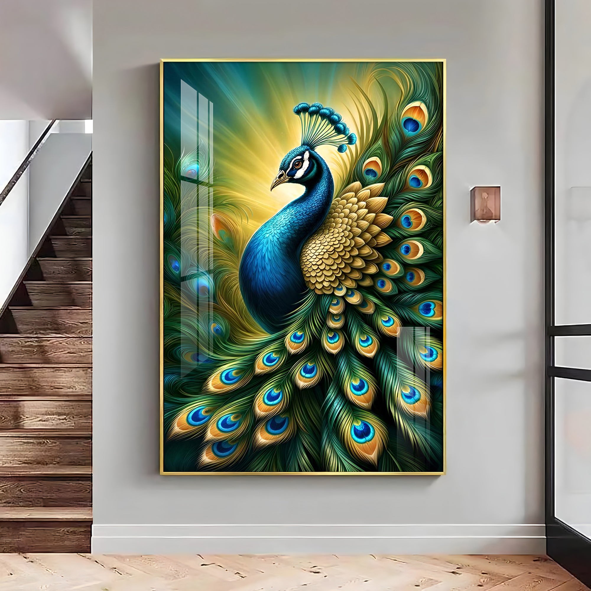 Heavenly Peacock Premium Acrylic Vertical Wall Art