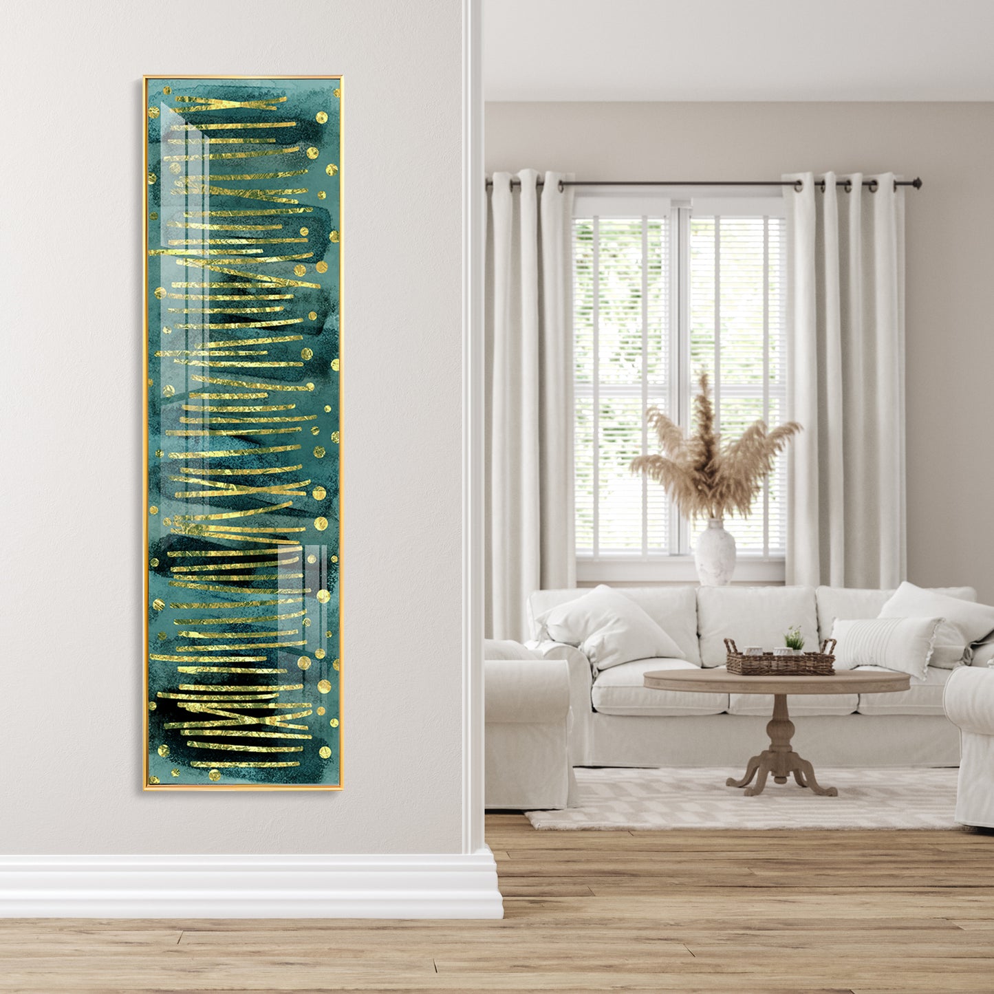 Gold Stripes & Dots Design Premium Acrylic Vertical Wall Art