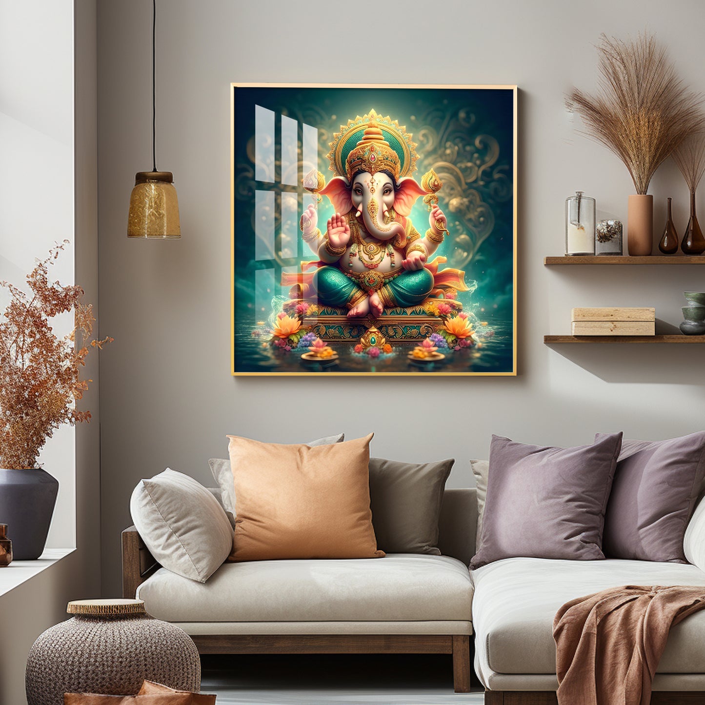 Lord Ganesh Blessings Premium Acrylic Square Wall Art