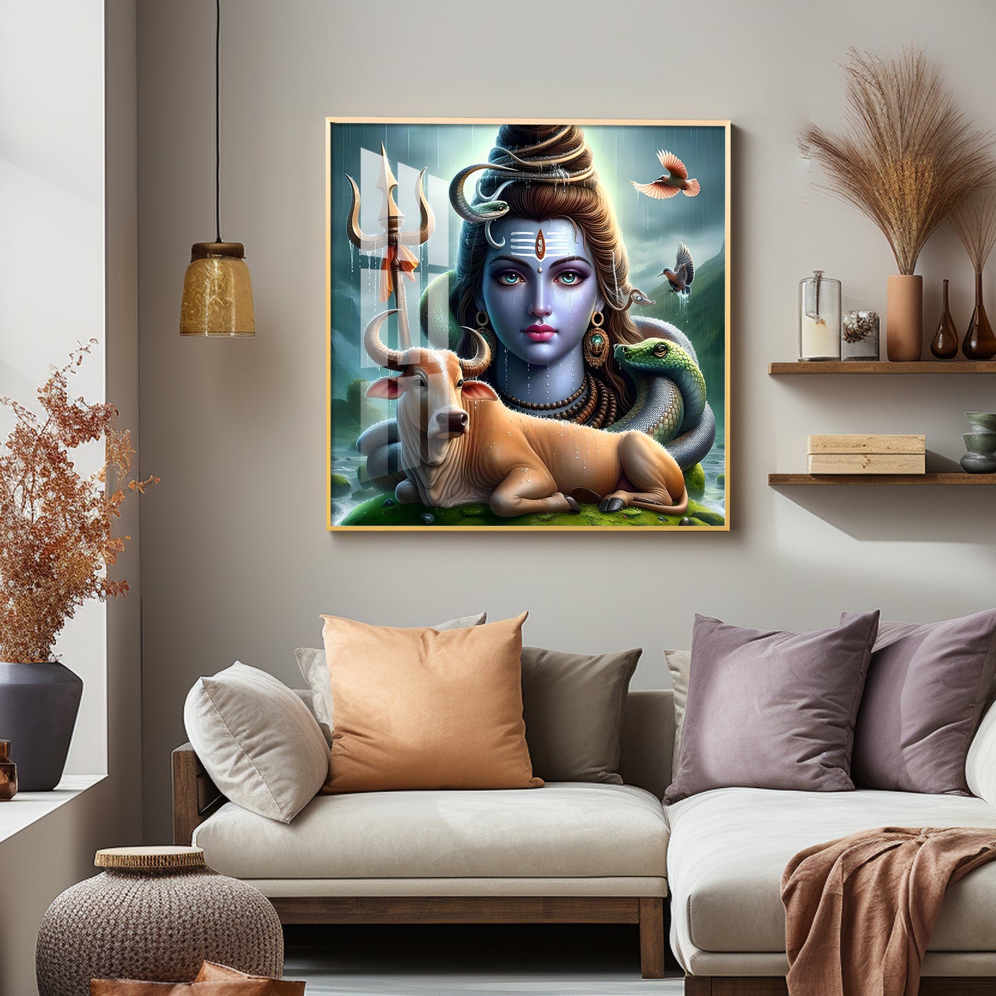 Lord Shiva Mahadev With Nandi Premium Acrylic Square Wall Art