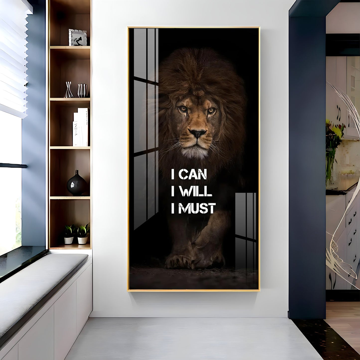 Be Like a Lion Premium Acrylic Vertical Wall Art - 30X16 inches / Gold
