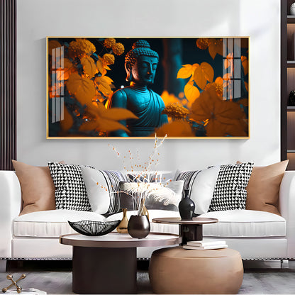 Buddha With Golden Autumn Fall Premium Acrylic Horizontal Wall Art