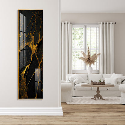 Golden Crack Pattern Premium Acrylic Vertical Wall Art