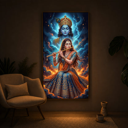 Radhe Krishna Colorful Modern Luxury Backlight Vertical Wall Art