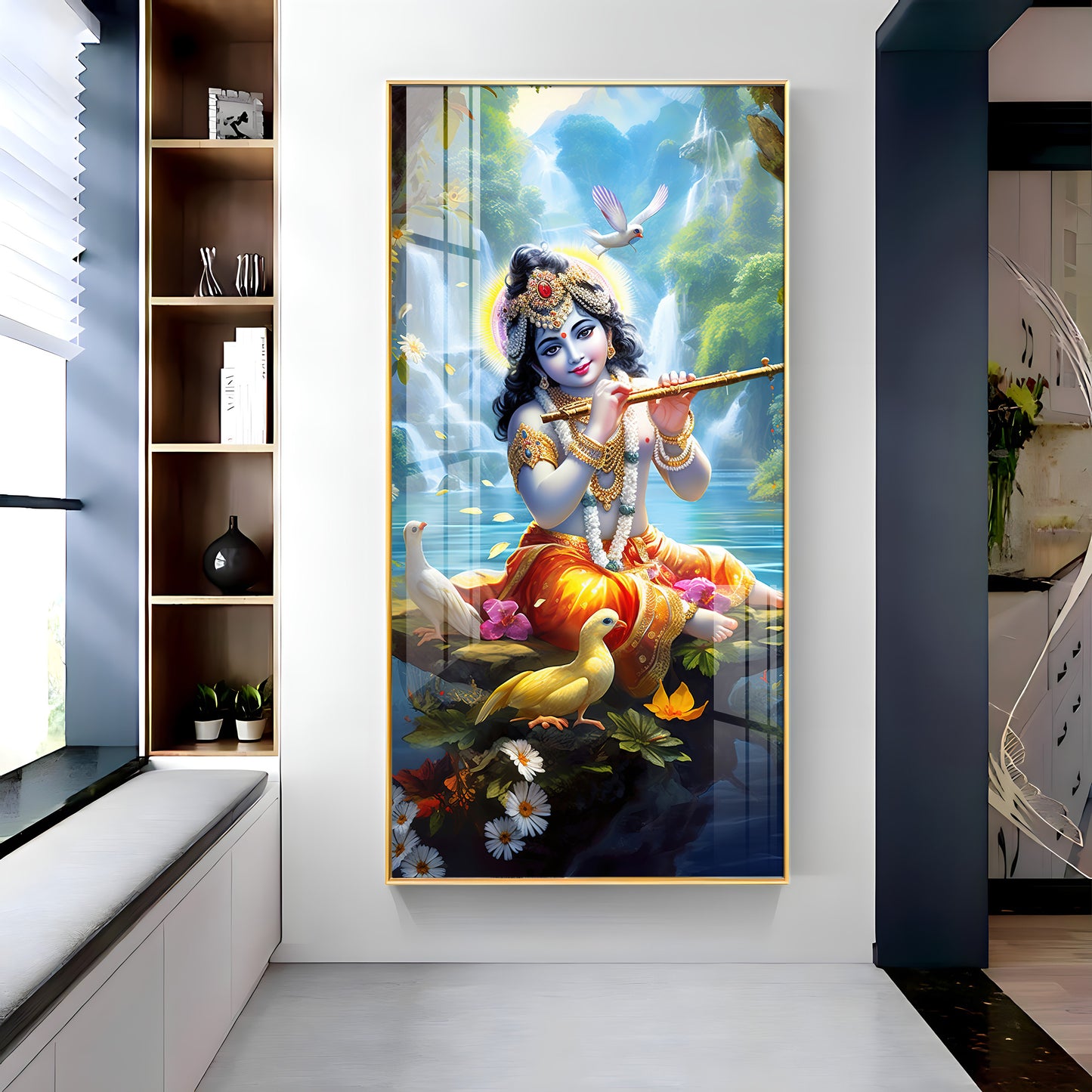 Joyful Krishna Premium Acrylic Vertical Wall Art