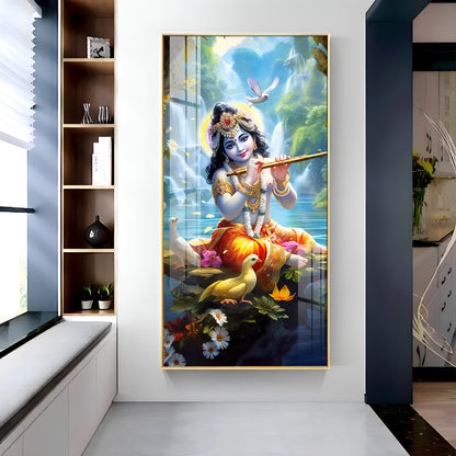 Joyful Krishna Premium Acrylic Vertical Wall Art