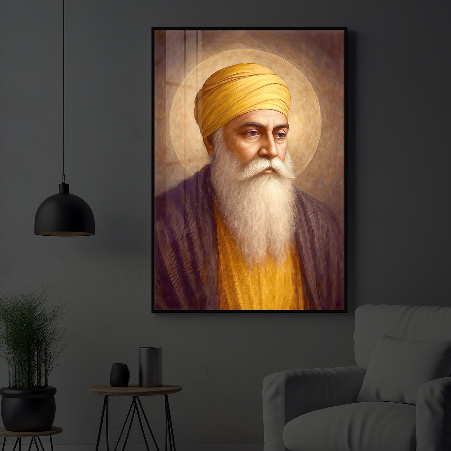 Guru Nanak Dev Ji Modern Luxury Backlight Vertical Wall Art